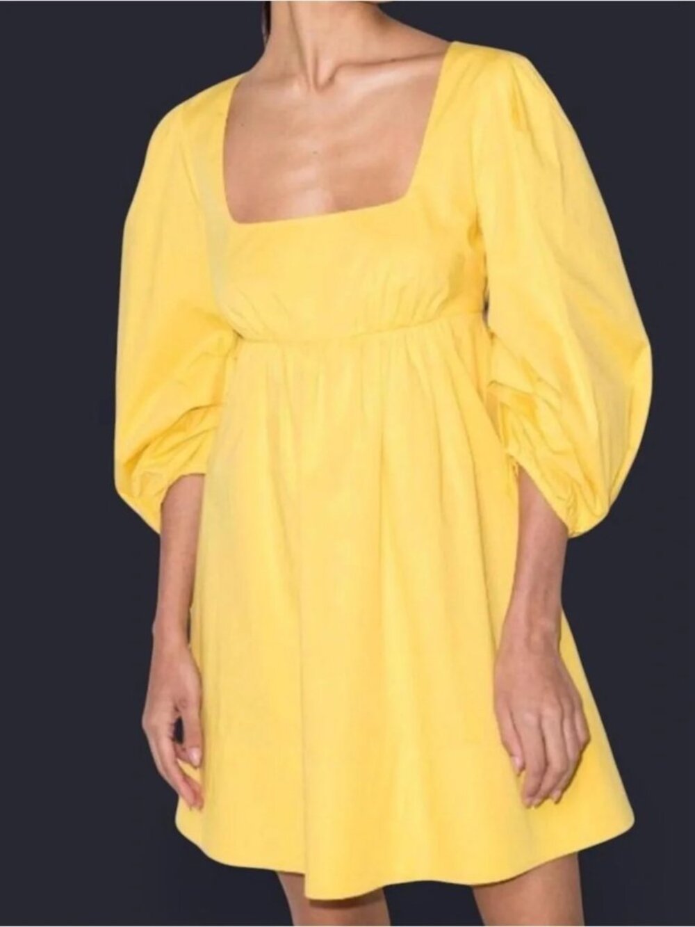 STAUD Sophie Mini Dress Yellow Poplin Puff Sleeve Darling Babydoll Sundress $295 - Picture 8 of 16